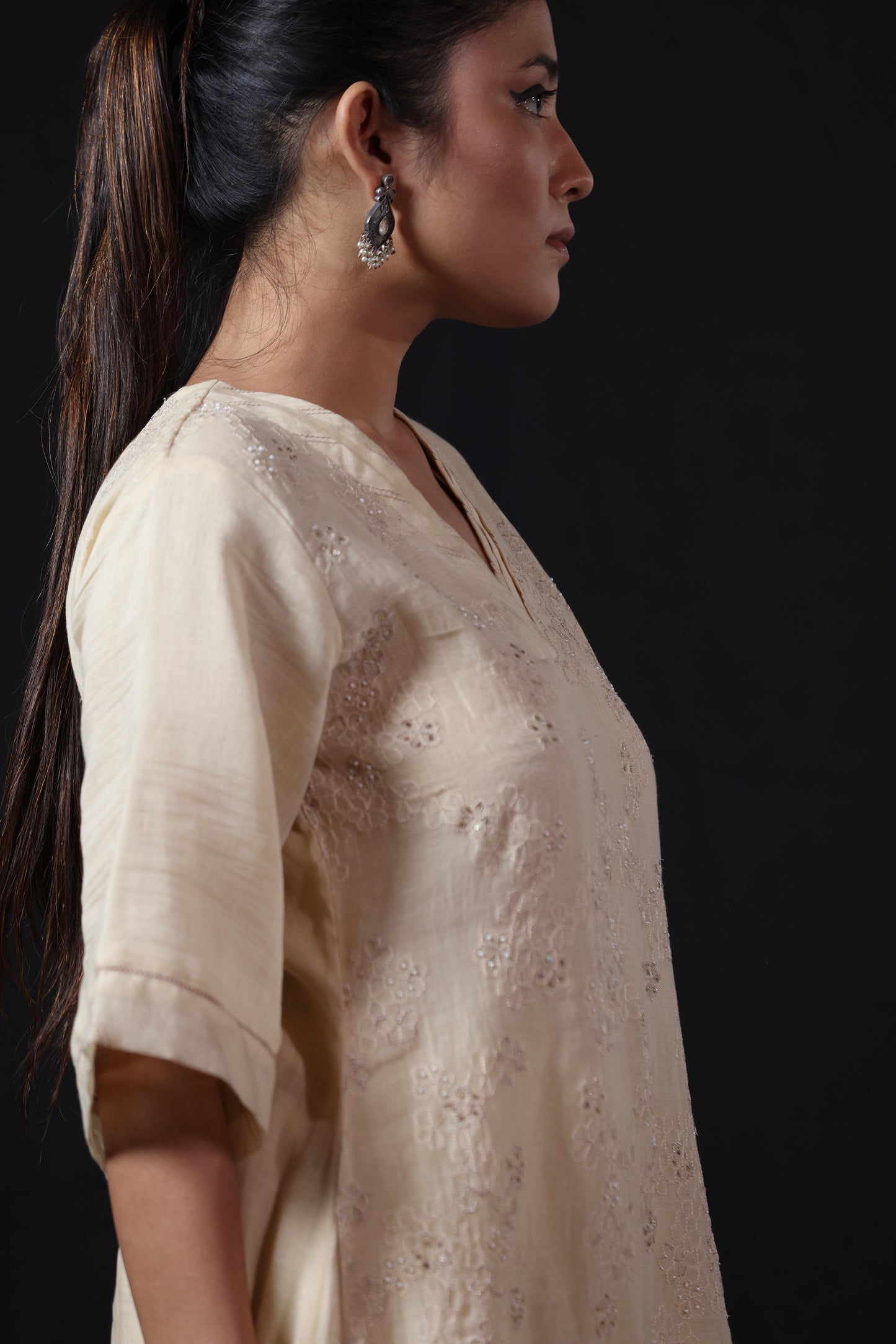 Hexagon Kurta Pant Set - Offwhite