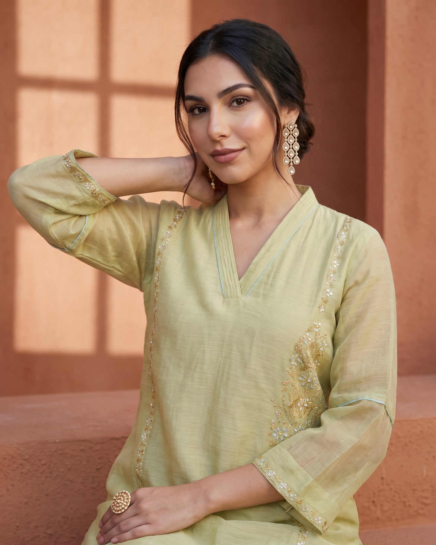 Saaj Kadhai Suit Set- Light Green
