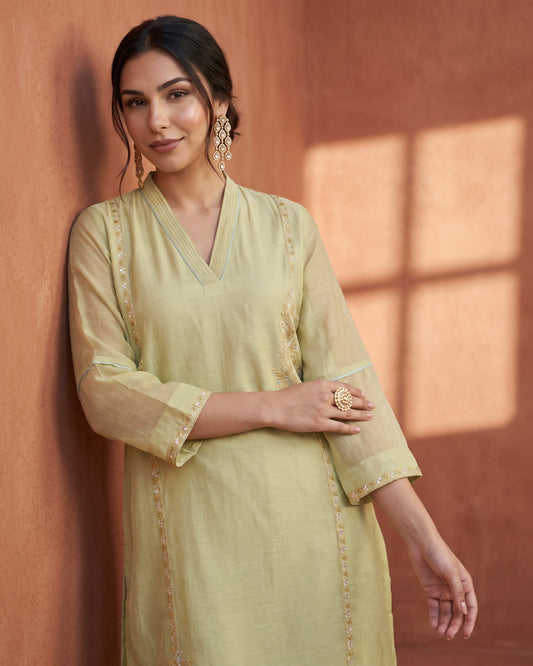 Saaj Kadhai Suit Set- Light Green