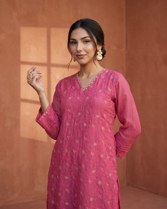 Tarang Jaal Suit Set- Pink