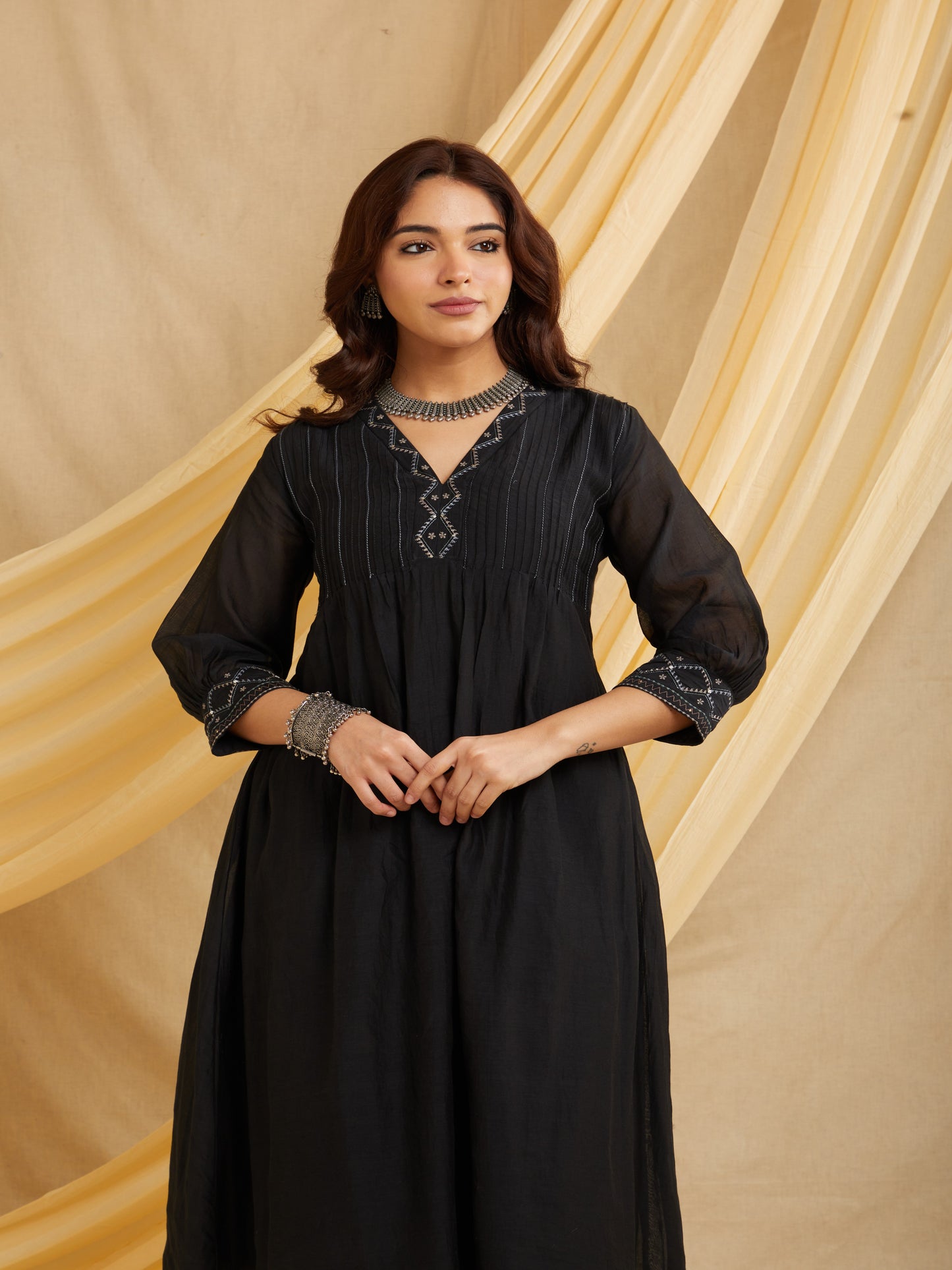 Grid Kurta Set - Black