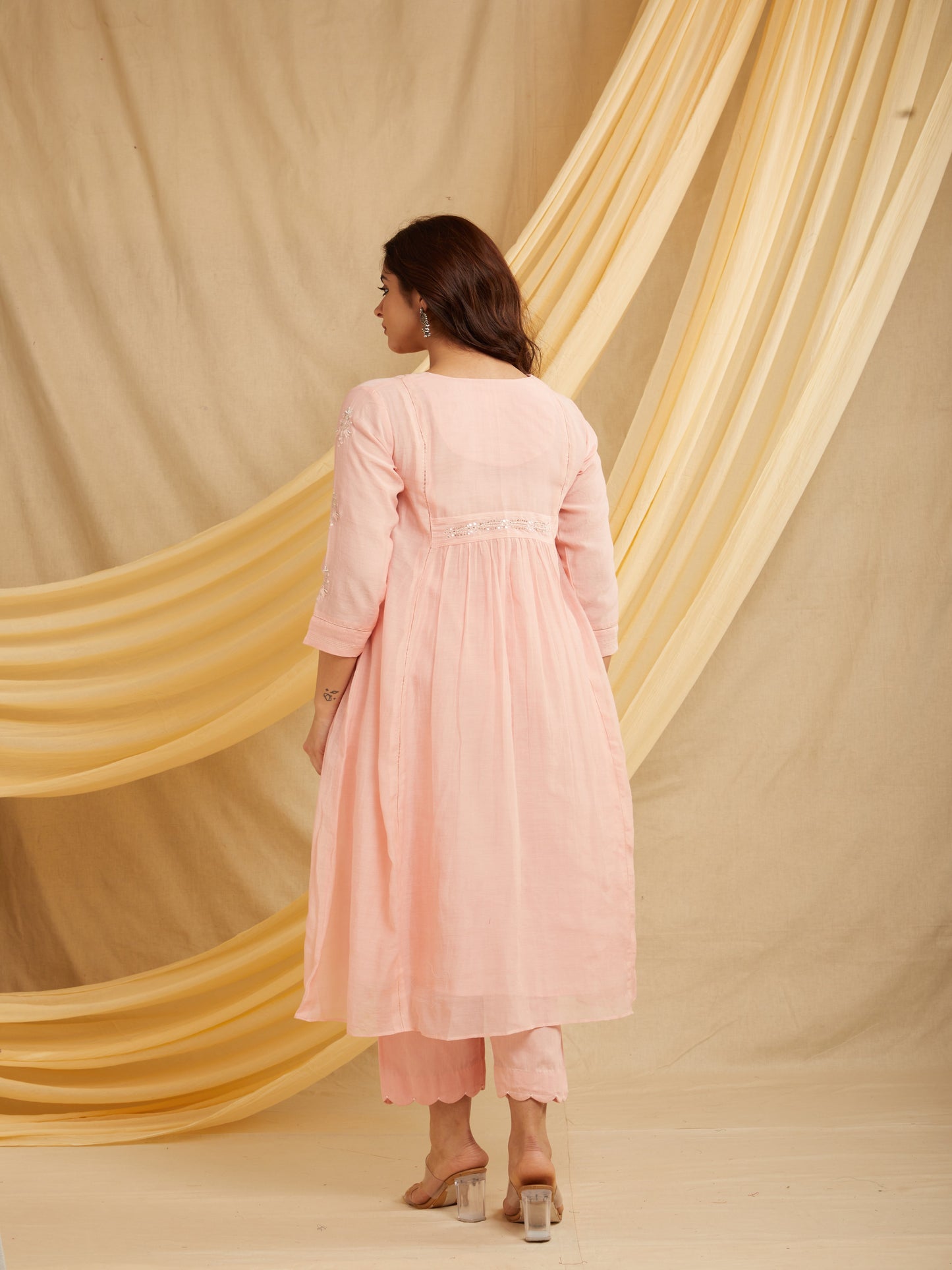Mirror Neck Kurta Set - Light Pink