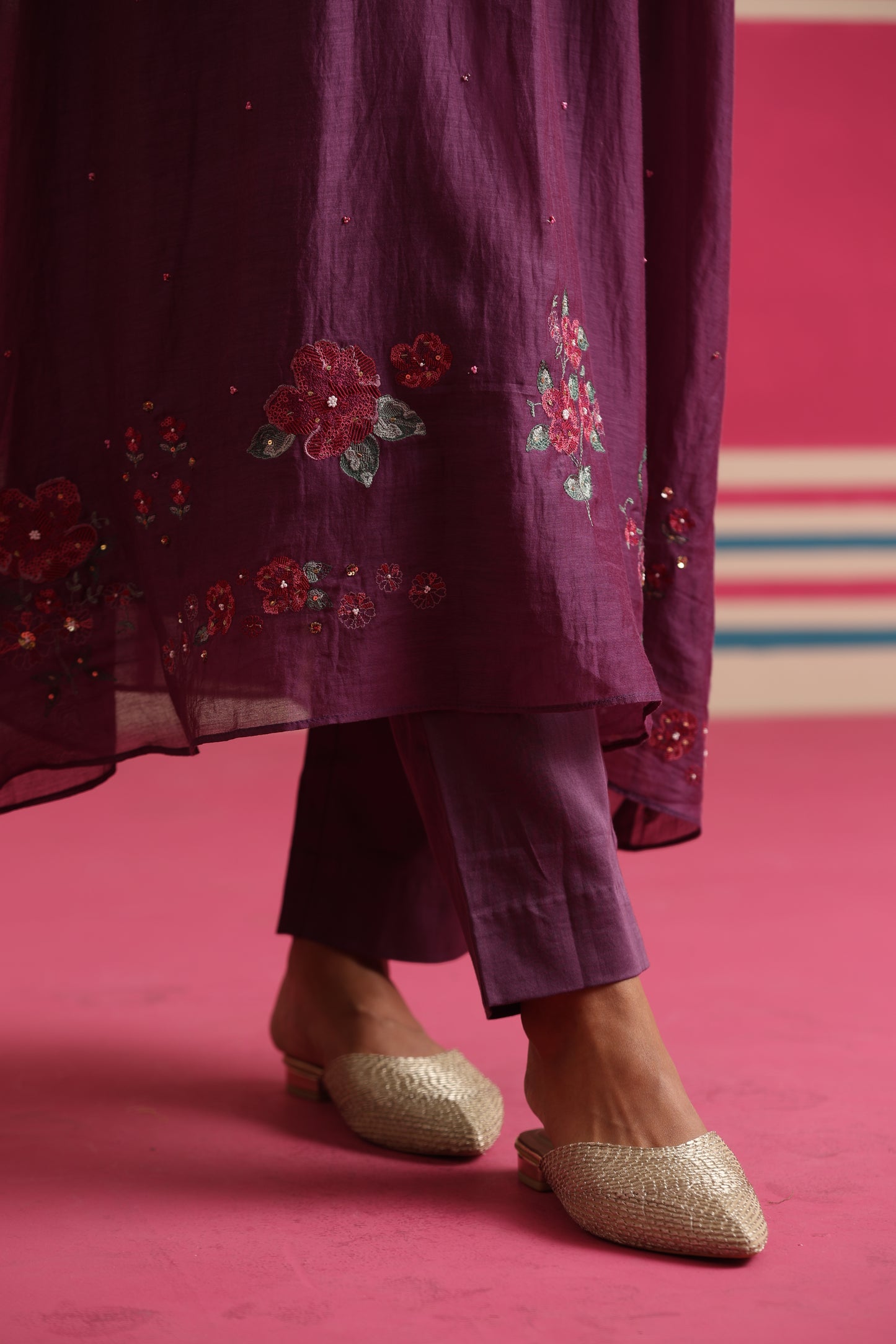 Moon Petal Kurta Pant Set - Purple