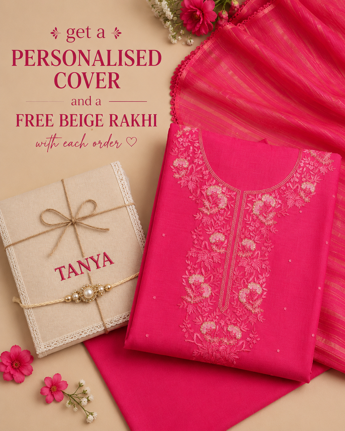 Pure Chanderi Pink Neck Jaal Emb Suit Piece