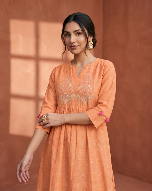Palaash Lehar Suit Set- Orange