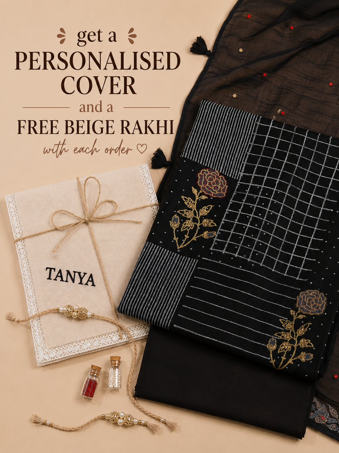 Pure Chanderi Black Mix Block Suit Piece