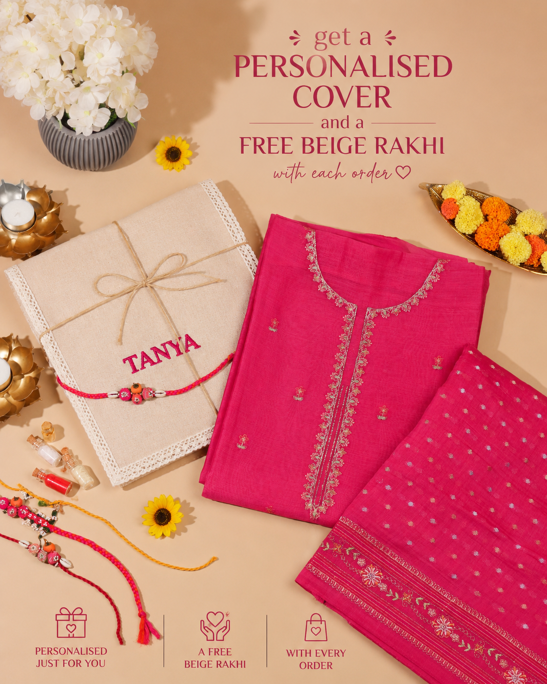 Pure Chanderi Pink Neck Emb Suit Piece
