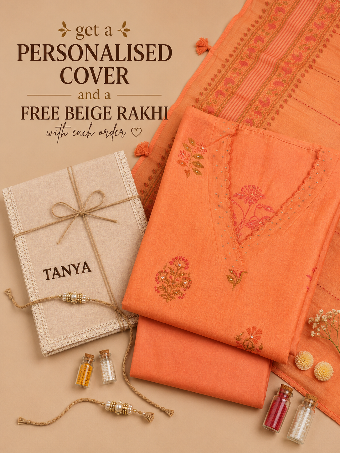 Pure Chanderi Orange Printed Suit Piece
