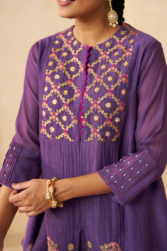 Phool Lehar Cord Suit- Purple