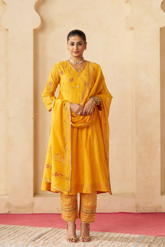 Genda Anarkali Set- Yellow