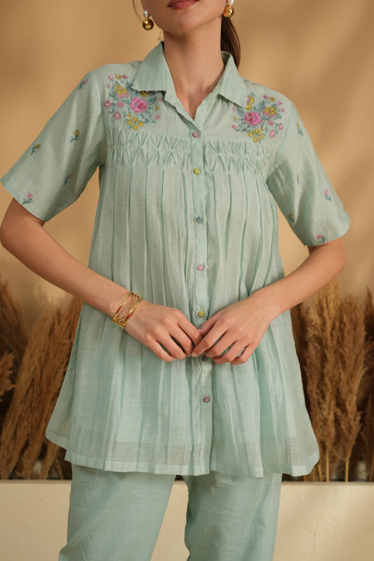 Falak Smocking Cord Set- Blue