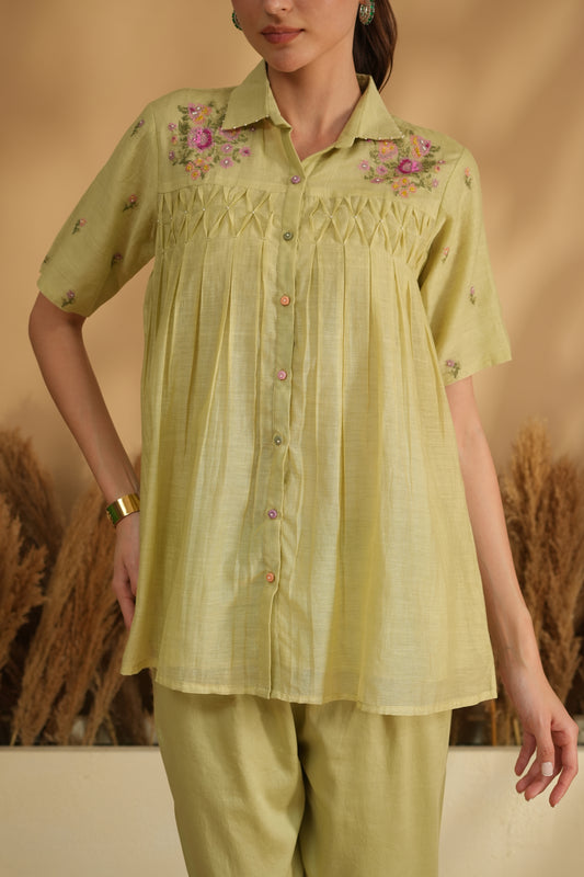 Falak Smocking Cord Set- Green