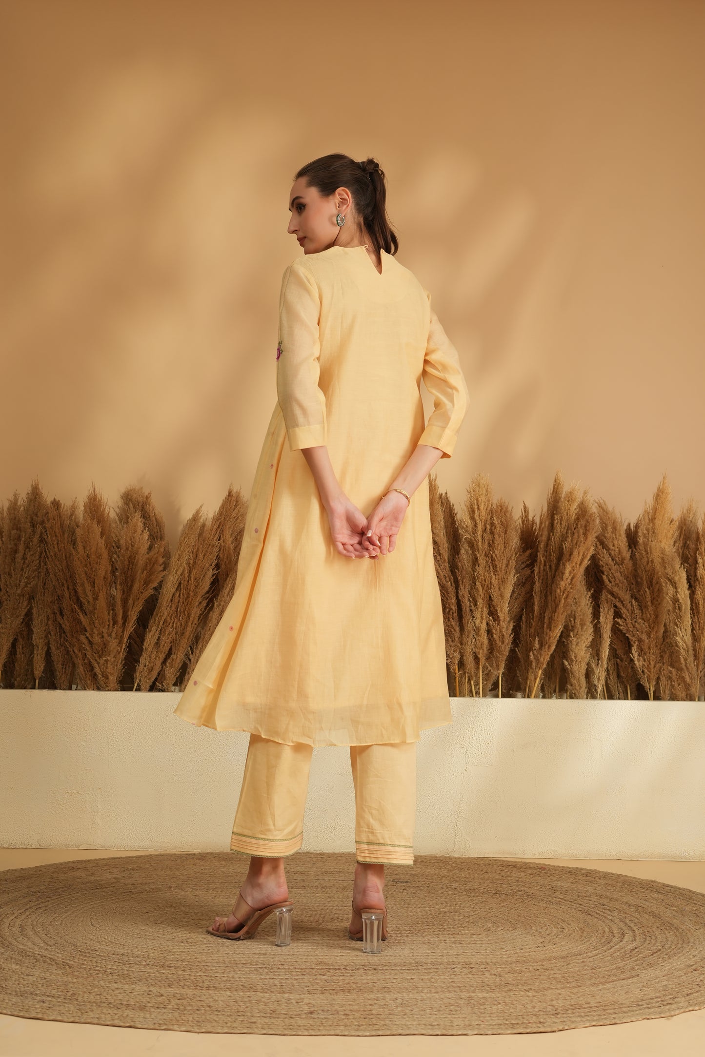 Meher Smocking Kurta Pant Set- Yellow