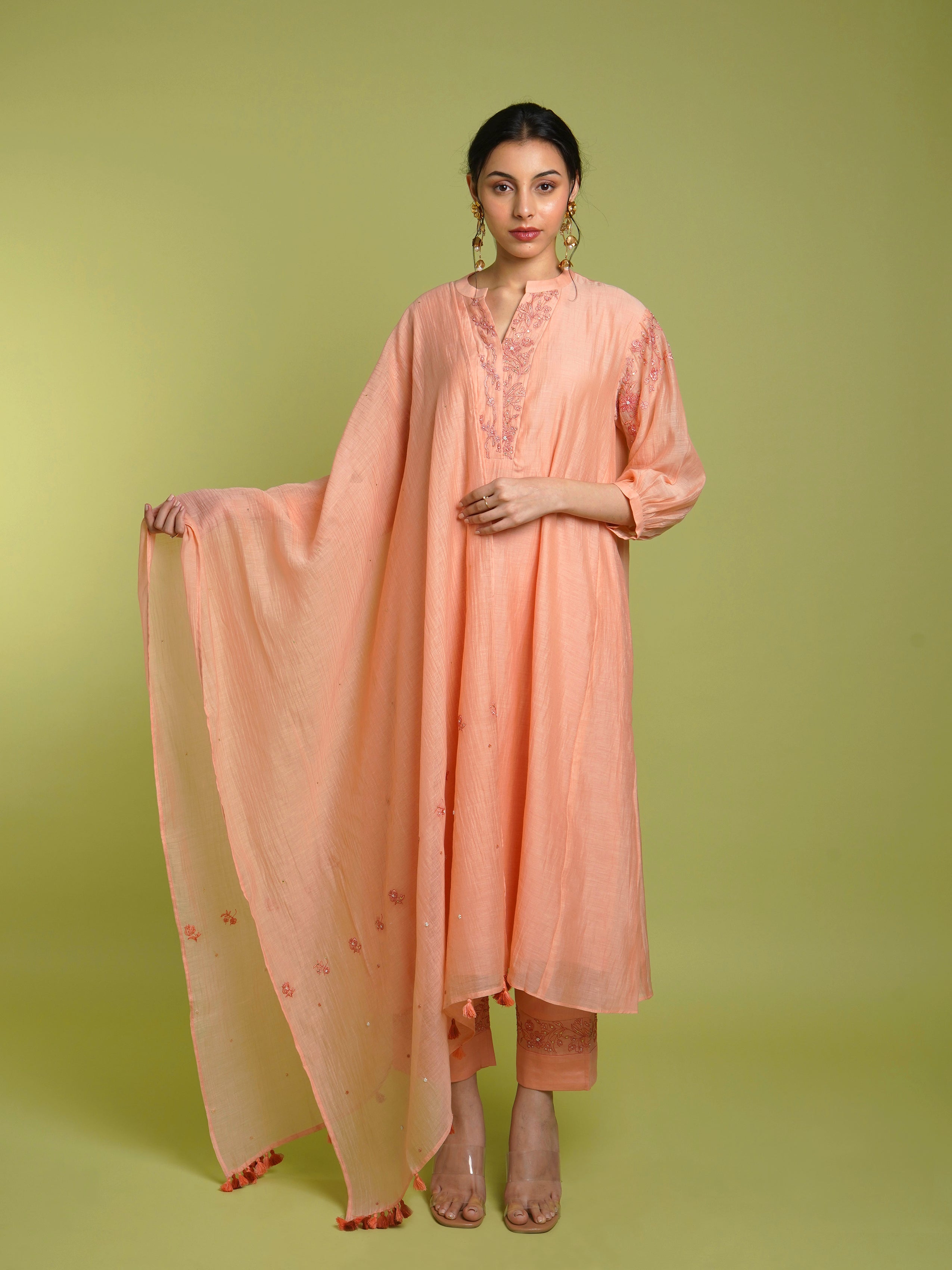 Daisy Kurta Set- Peach  Beige India