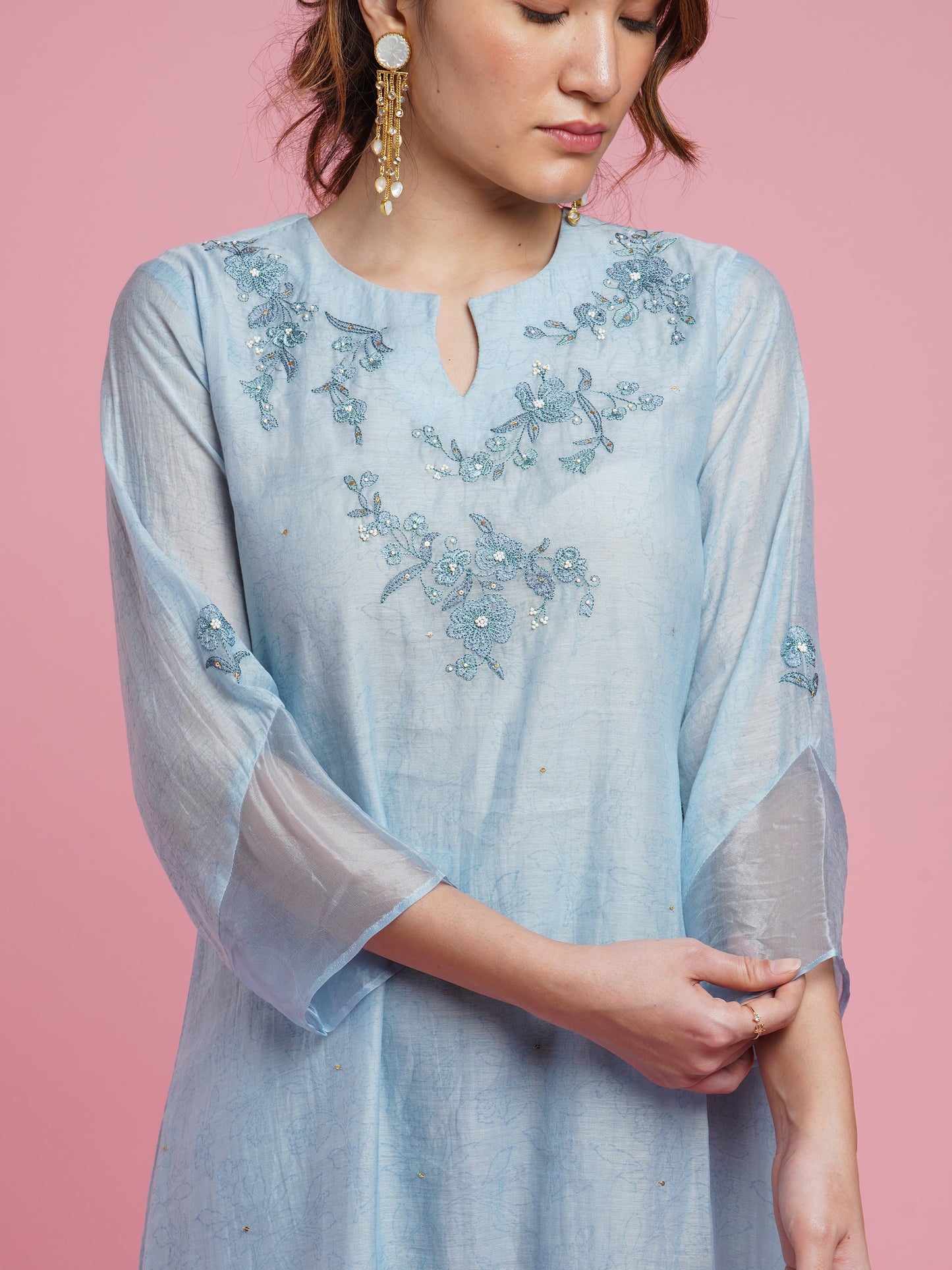 Phool A-line Kurta Set- Blue