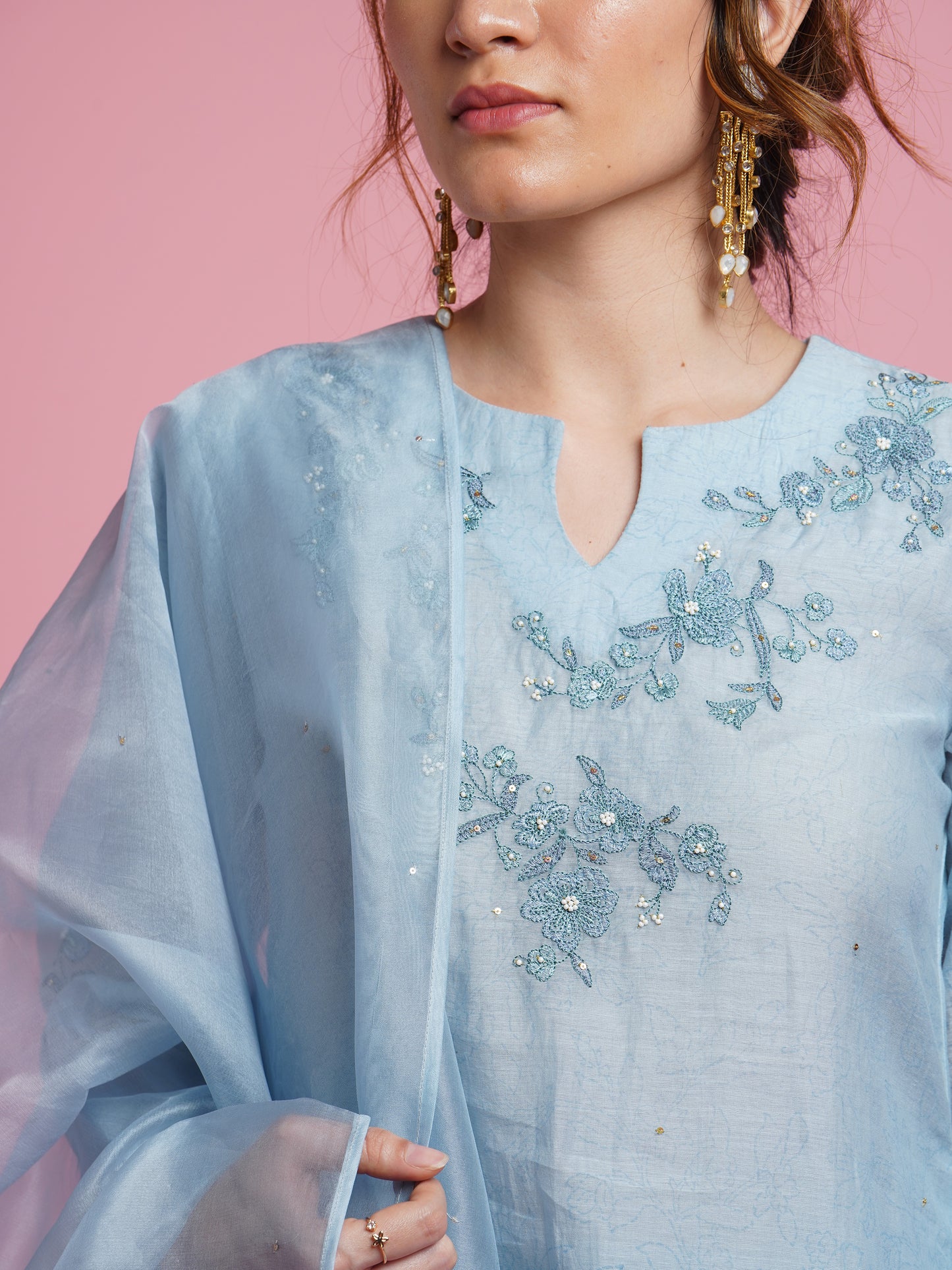 Phool A-line Kurta Set- Blue