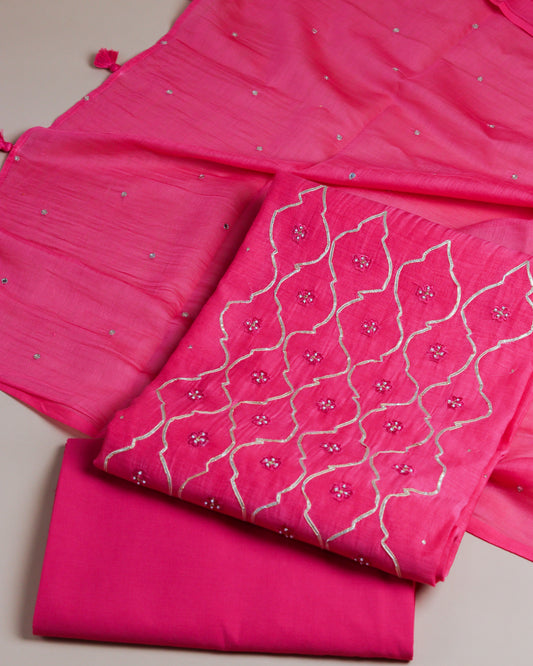 Pure Chanderi Pink Gota Yoke Suit Piece