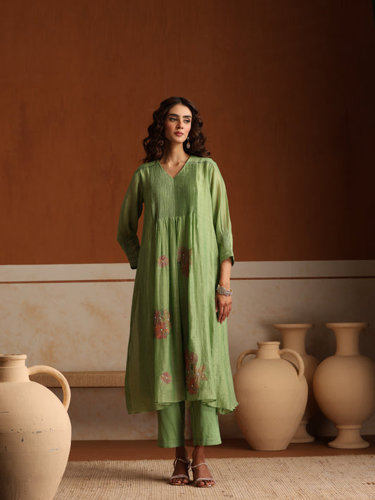 Carnation Kurta Pant Set - Green