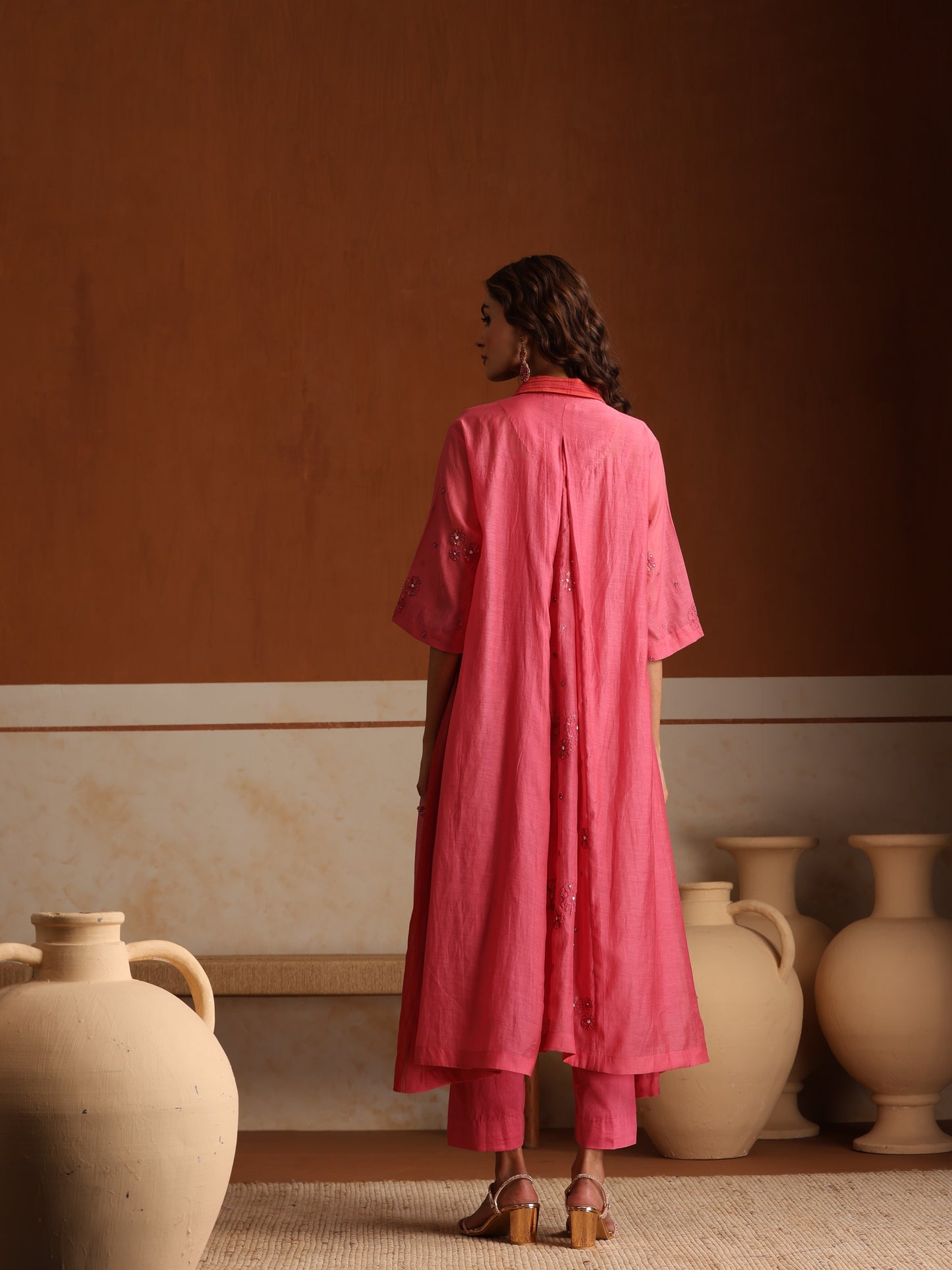 Hibiscus Kurta Pant - Pink