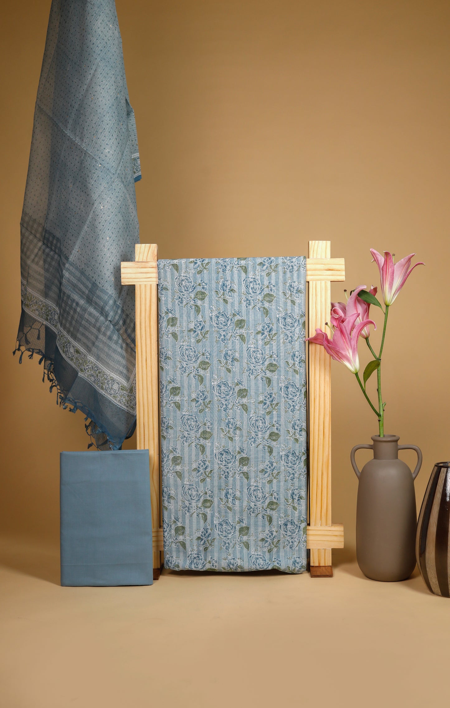 Pure Chanderi Block Printed Suit Piece - Blue