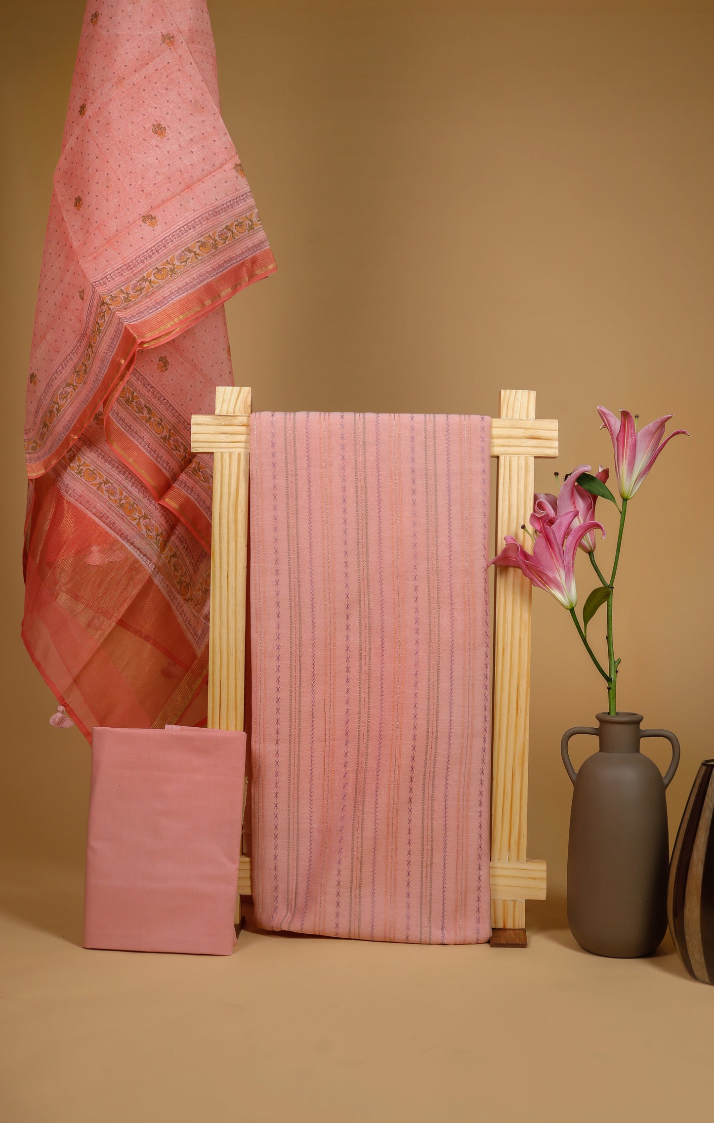 Pure Mul Chanderi Embroidered Suit Piece - Peach