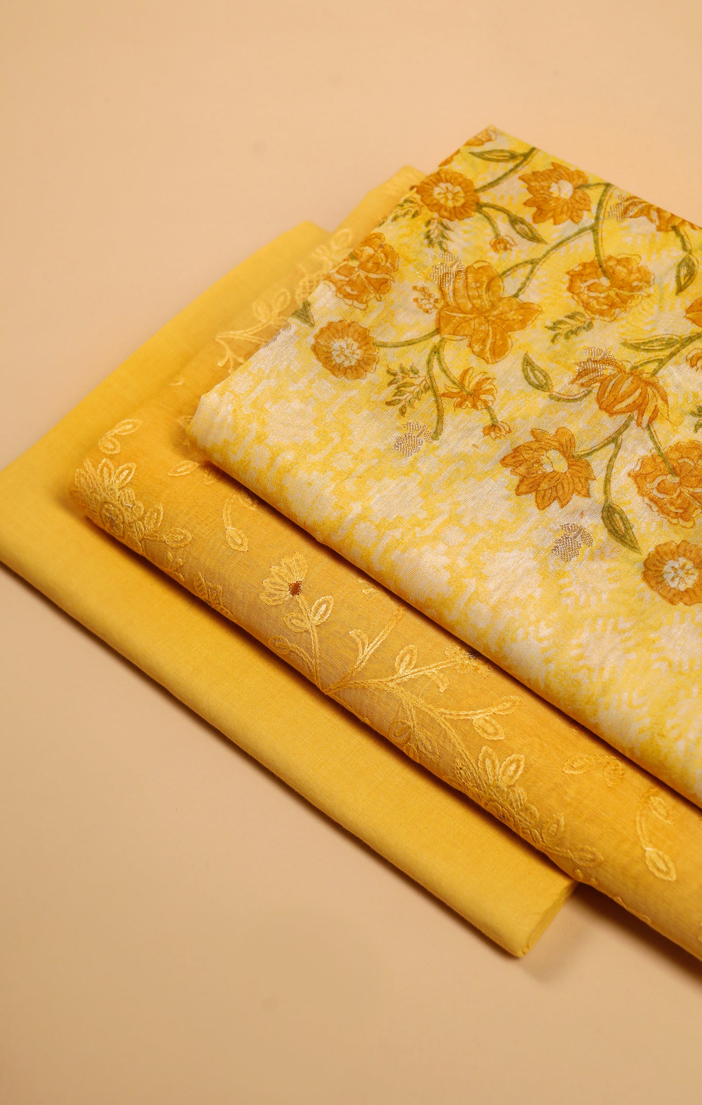 Pure Mul Chanderi All Over Embroidered Suit Piece - Yellow