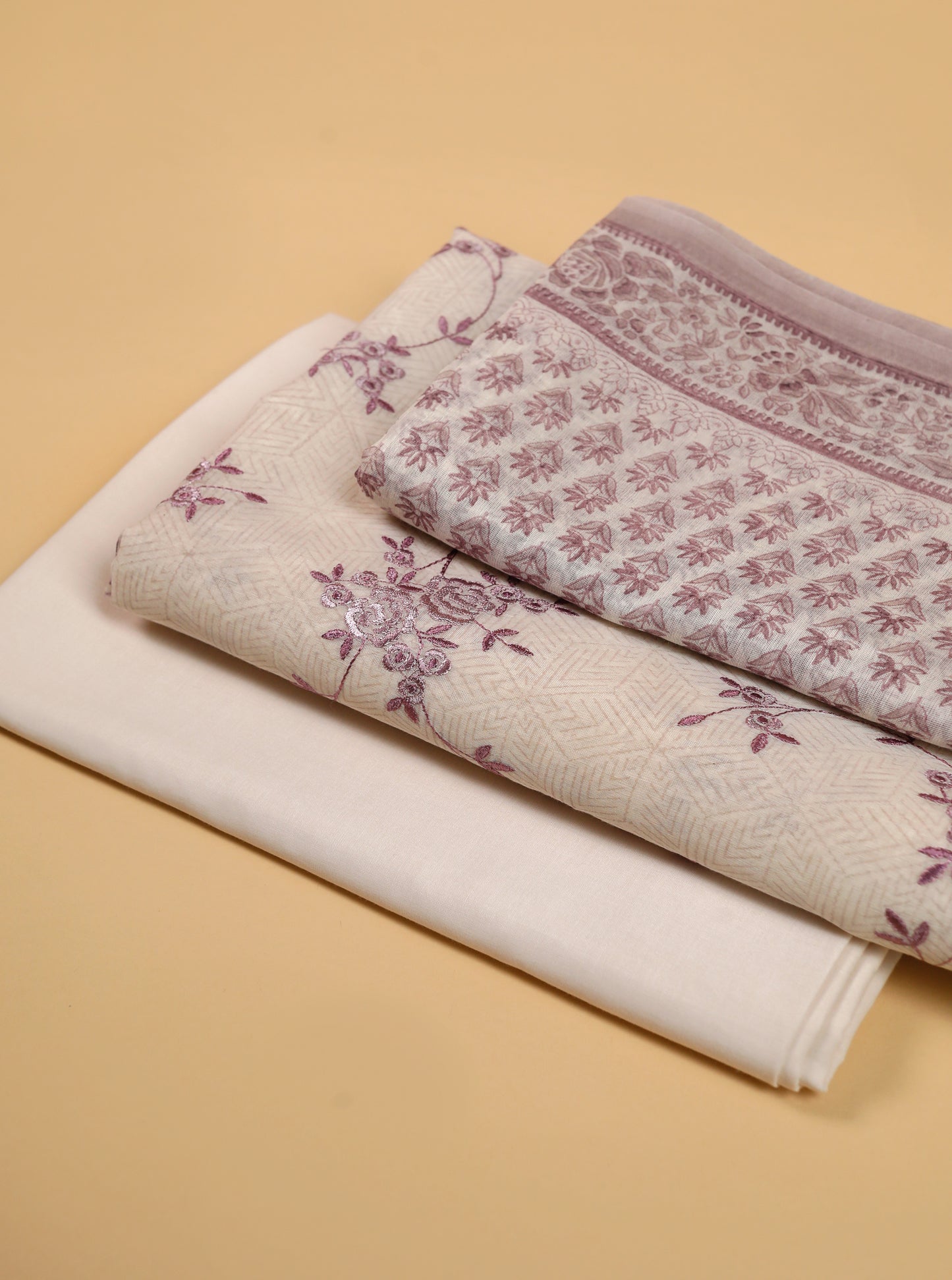 Pure Mul Chanderi Block Printed & Embroidered Purple Suit Piece