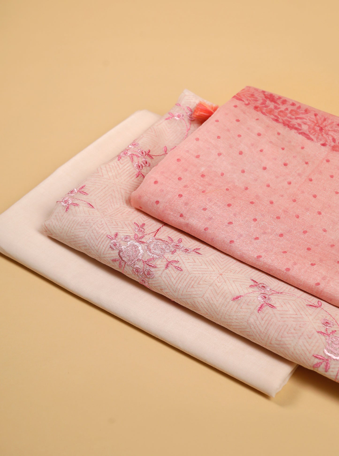 Pure Mul Chanderi Block Printed & Embroidered Pink Suit Piece