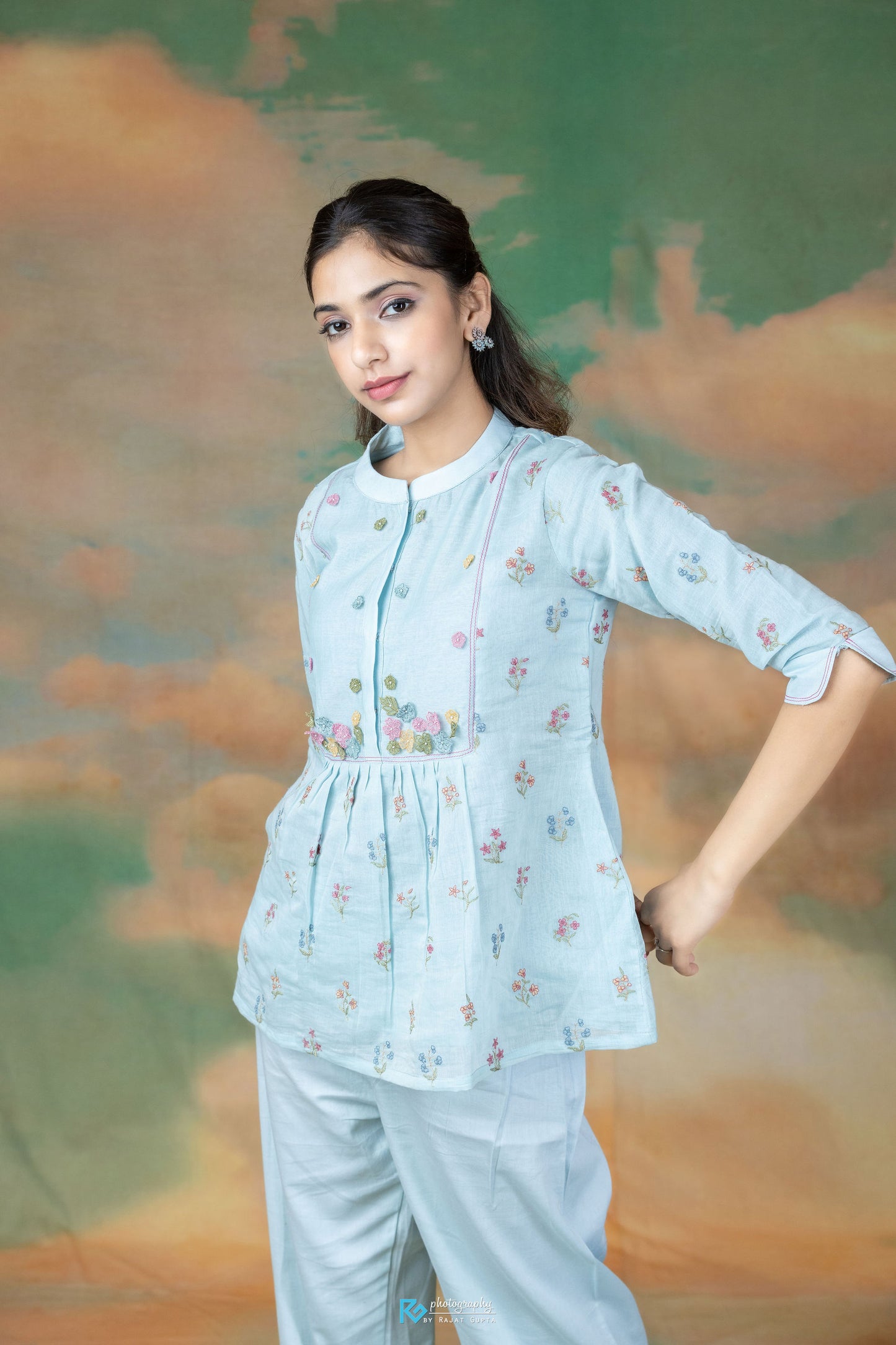 3D Applique Pants - Blue