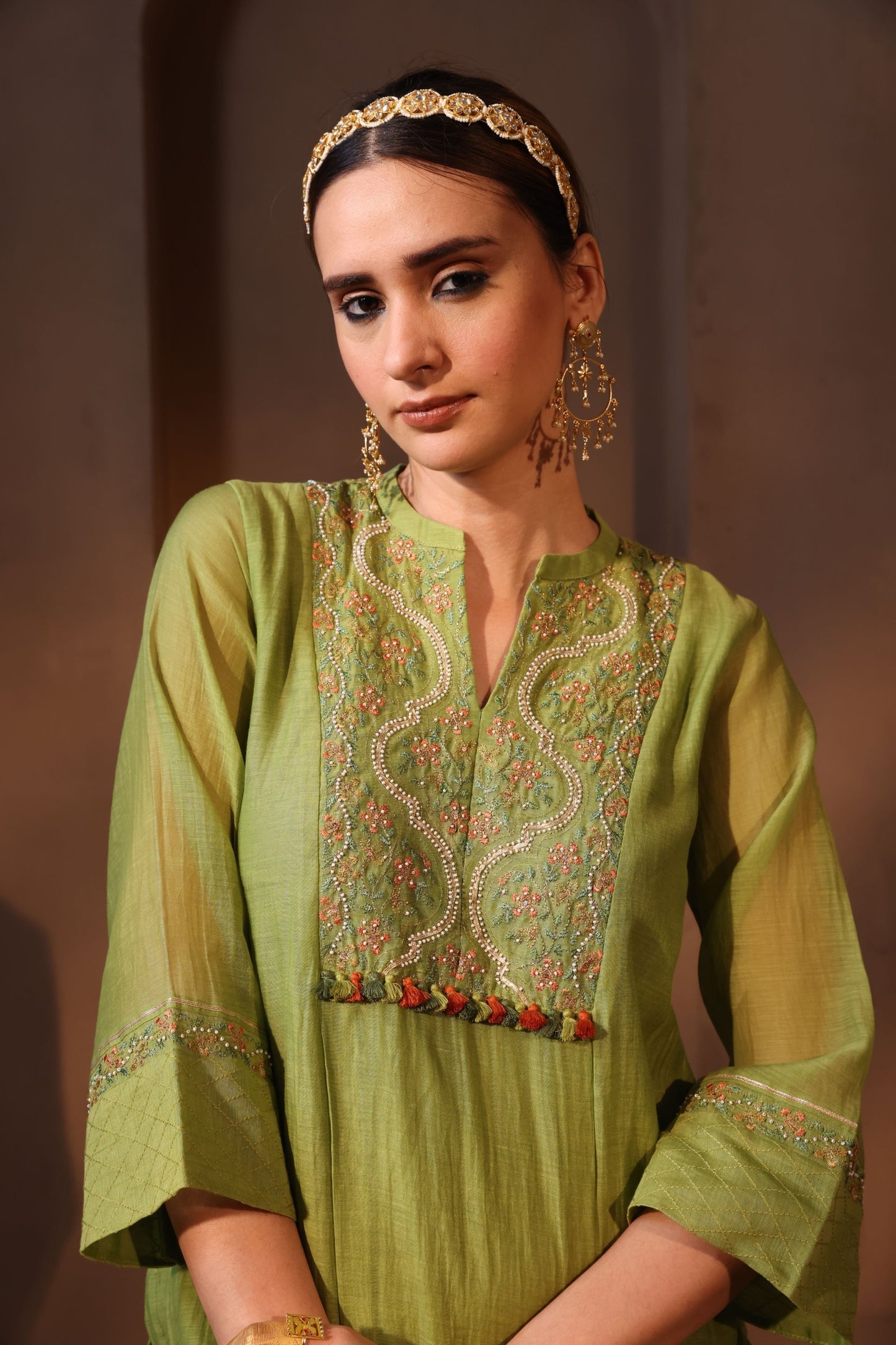 Tuhi Yoke Embroidered Kurta Set - Green