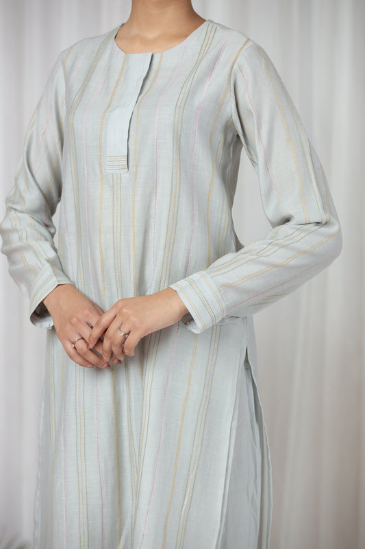 Isra Straight Kurta Set - Light Grey