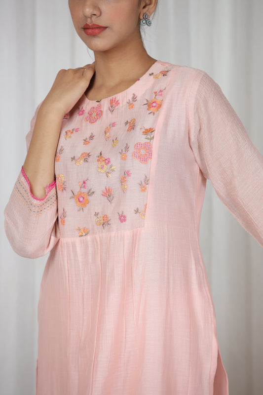 Alifya Embroidered Yoke Kurta Set - Light Pink
