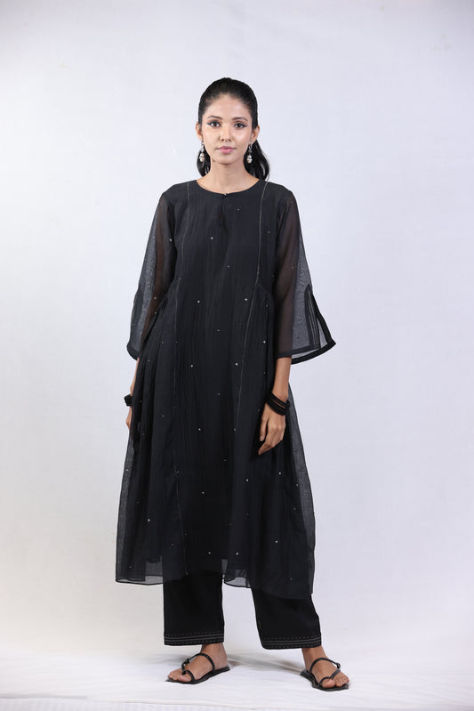 Dot Kurta Pant  Set - Black