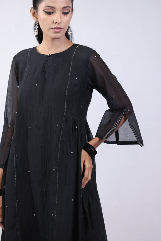 Dot Kurta Pant Set - Black