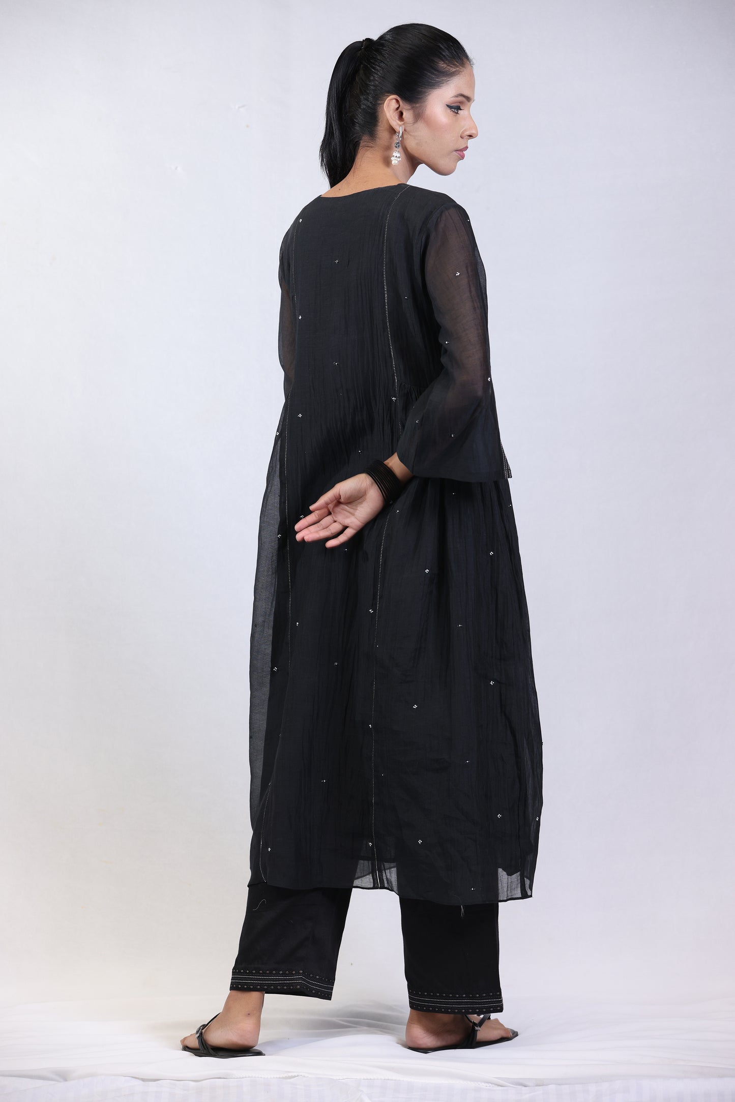 Dot Kurta Pant  Set - Black