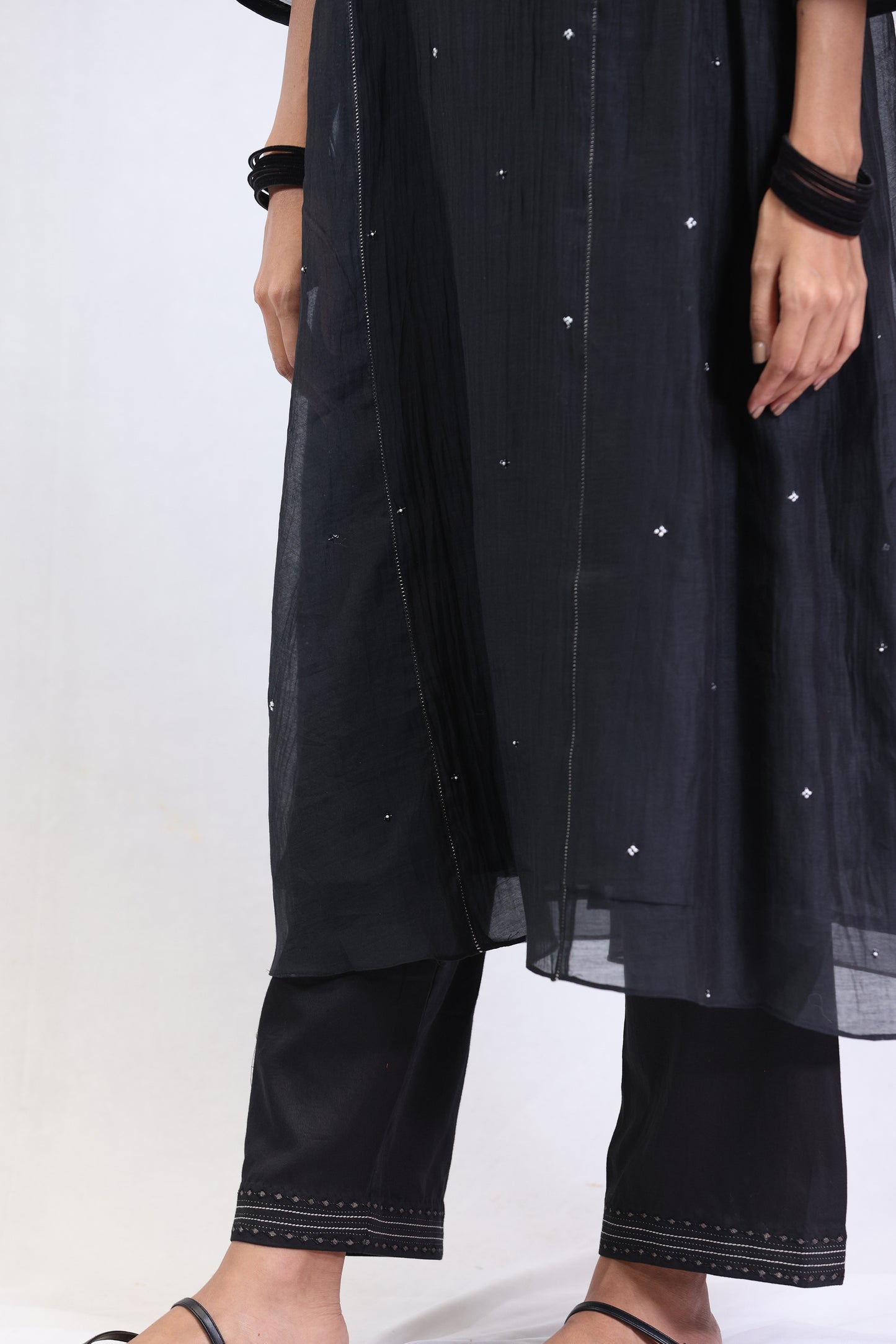 Dot Kurta Pant  Set - Black