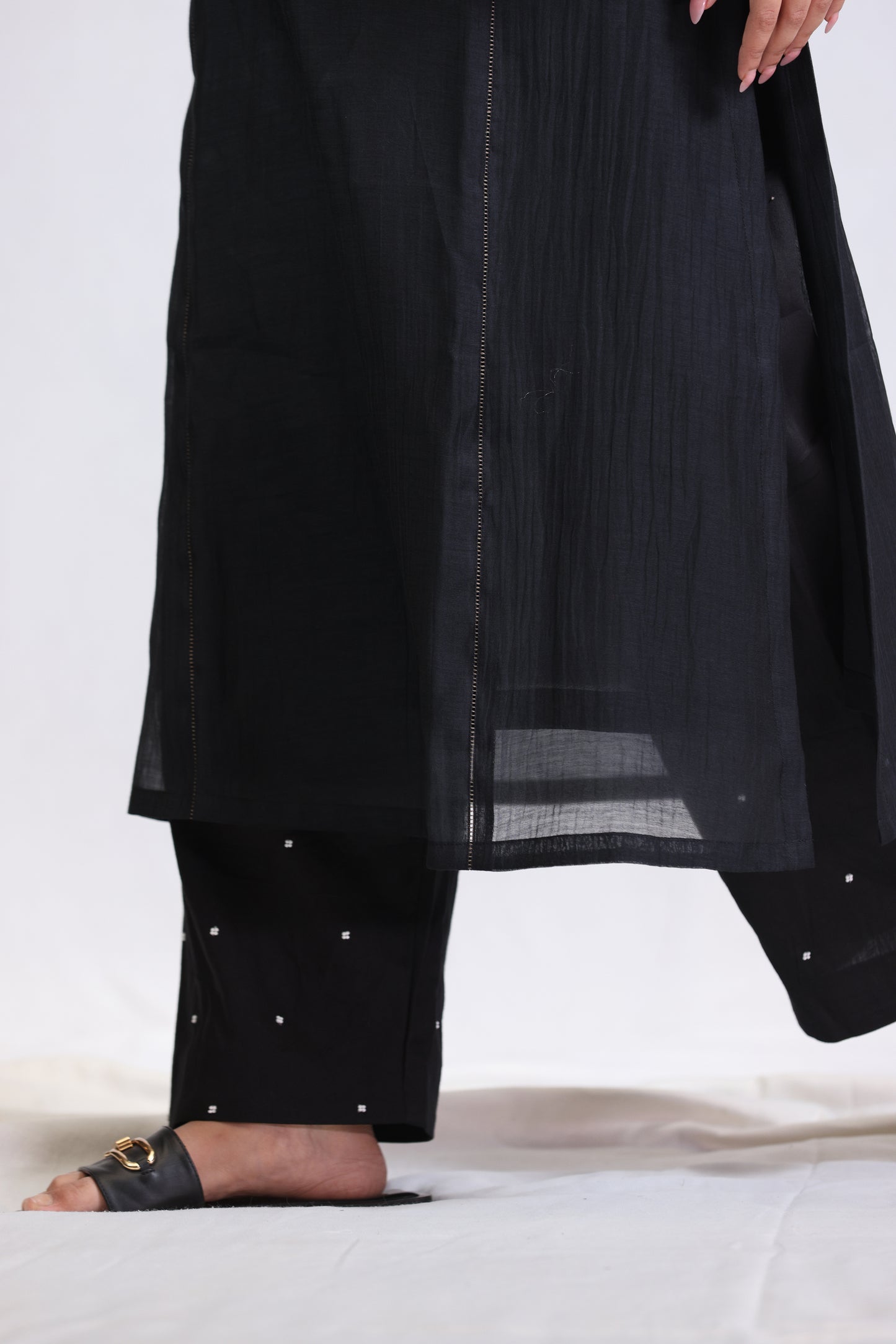 Placket Kurta Pant  Set - Black