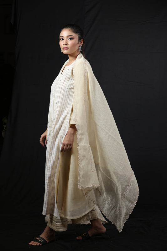 Scallop Dupatta - Off white