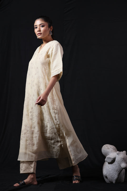 Hexagon Kurta Pant Set - Offwhite