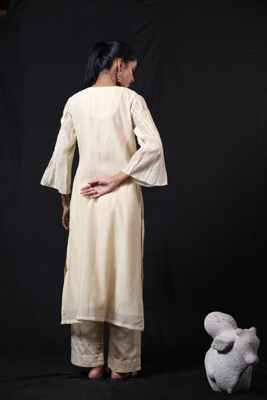 Placket Kurta Pant Set - Offwhite