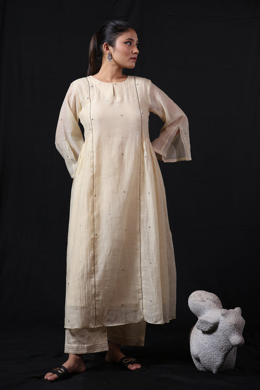 Dot Kurta Pant Set - Offwhite