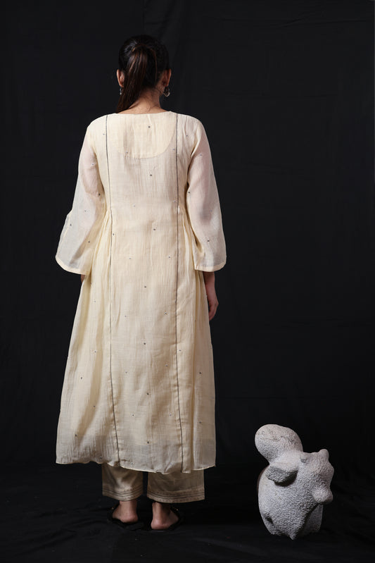 Dot Kurta Pant Set - Offwhite