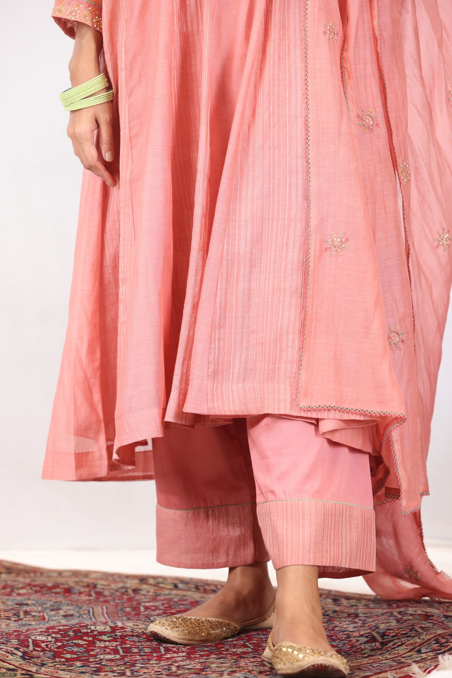 Falak Panelled Kurta Set - Peach