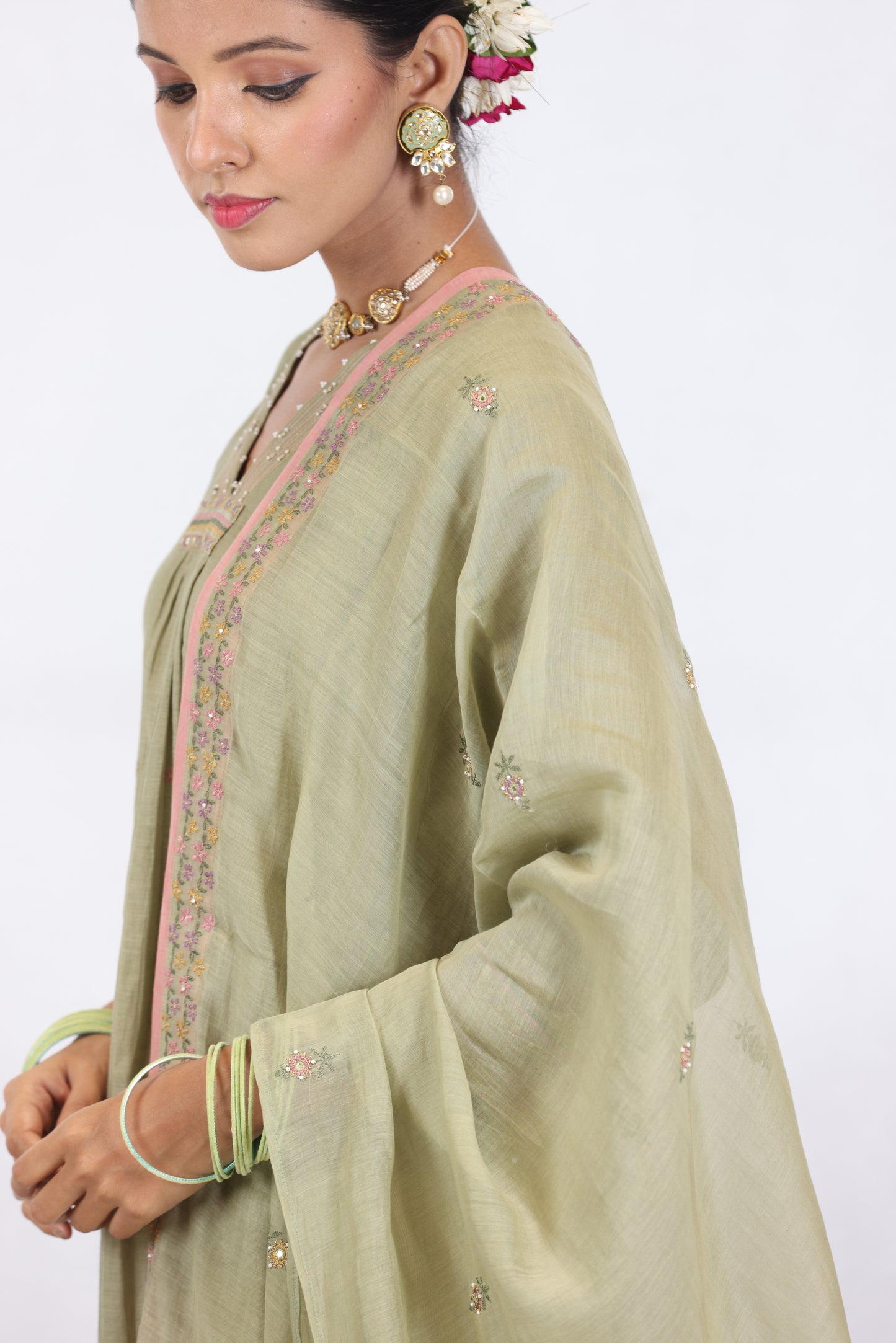 Indu Embroidered Kurta Set - Green