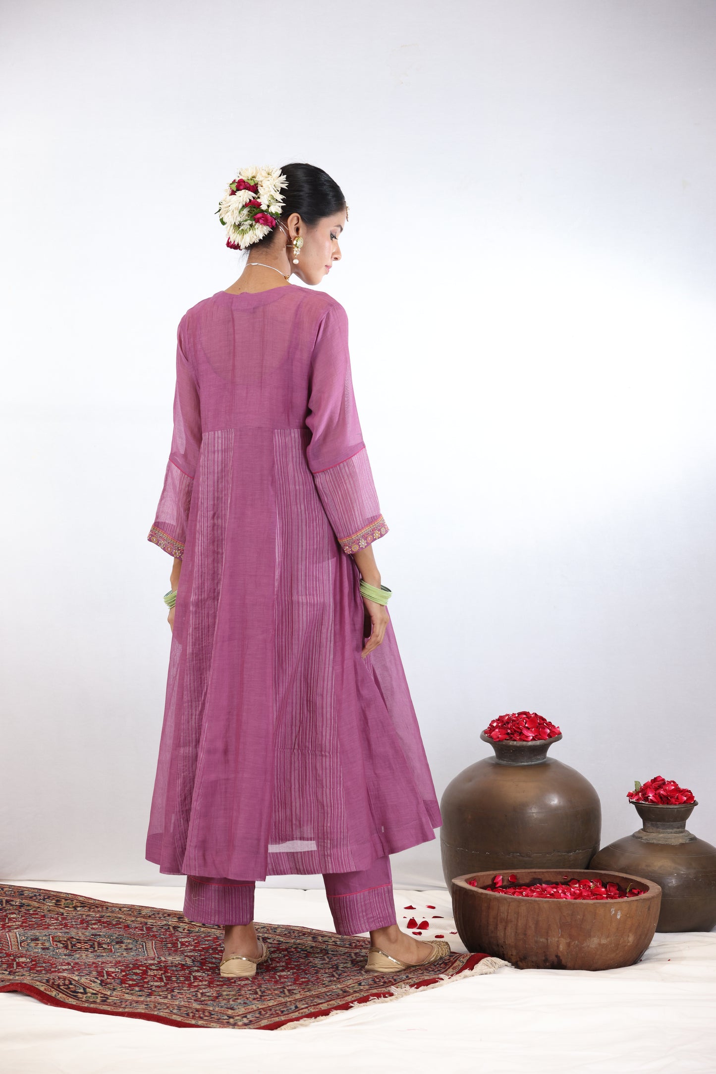 Falak Panelled Kurta Set - Purple