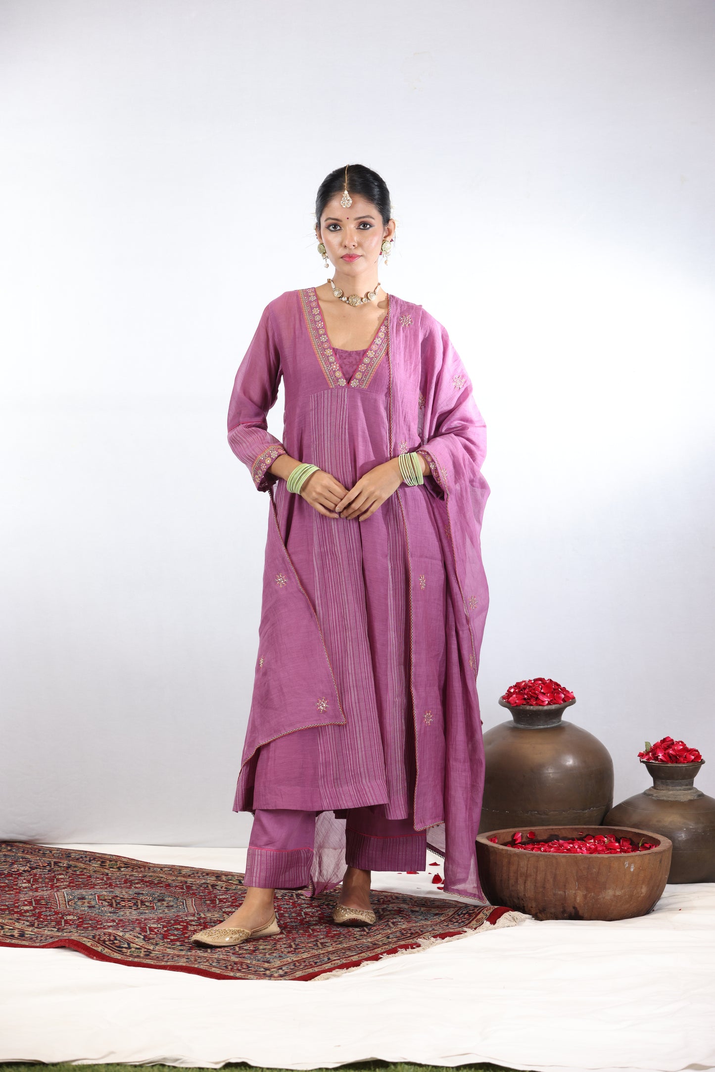 Falak Panelled Kurta Set - Purple