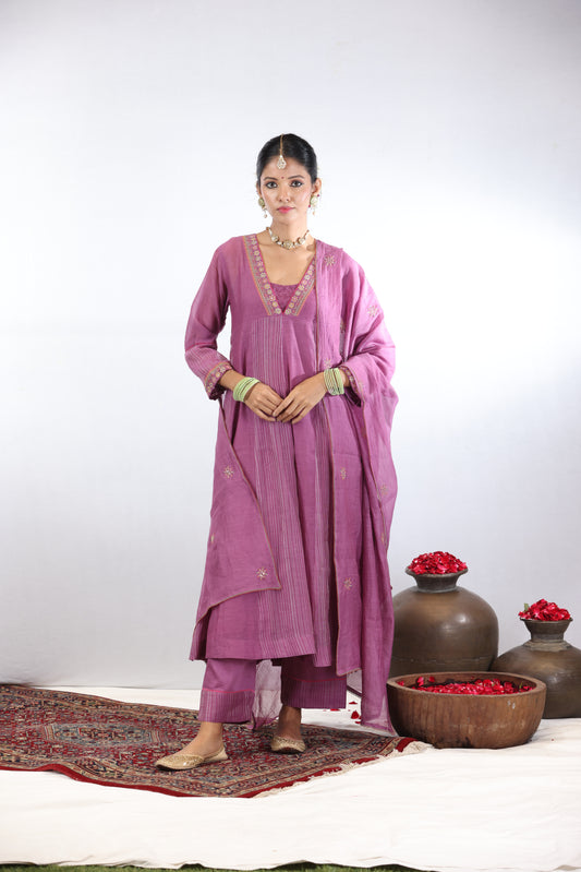 Falak Panelled Kurta Set - Purple