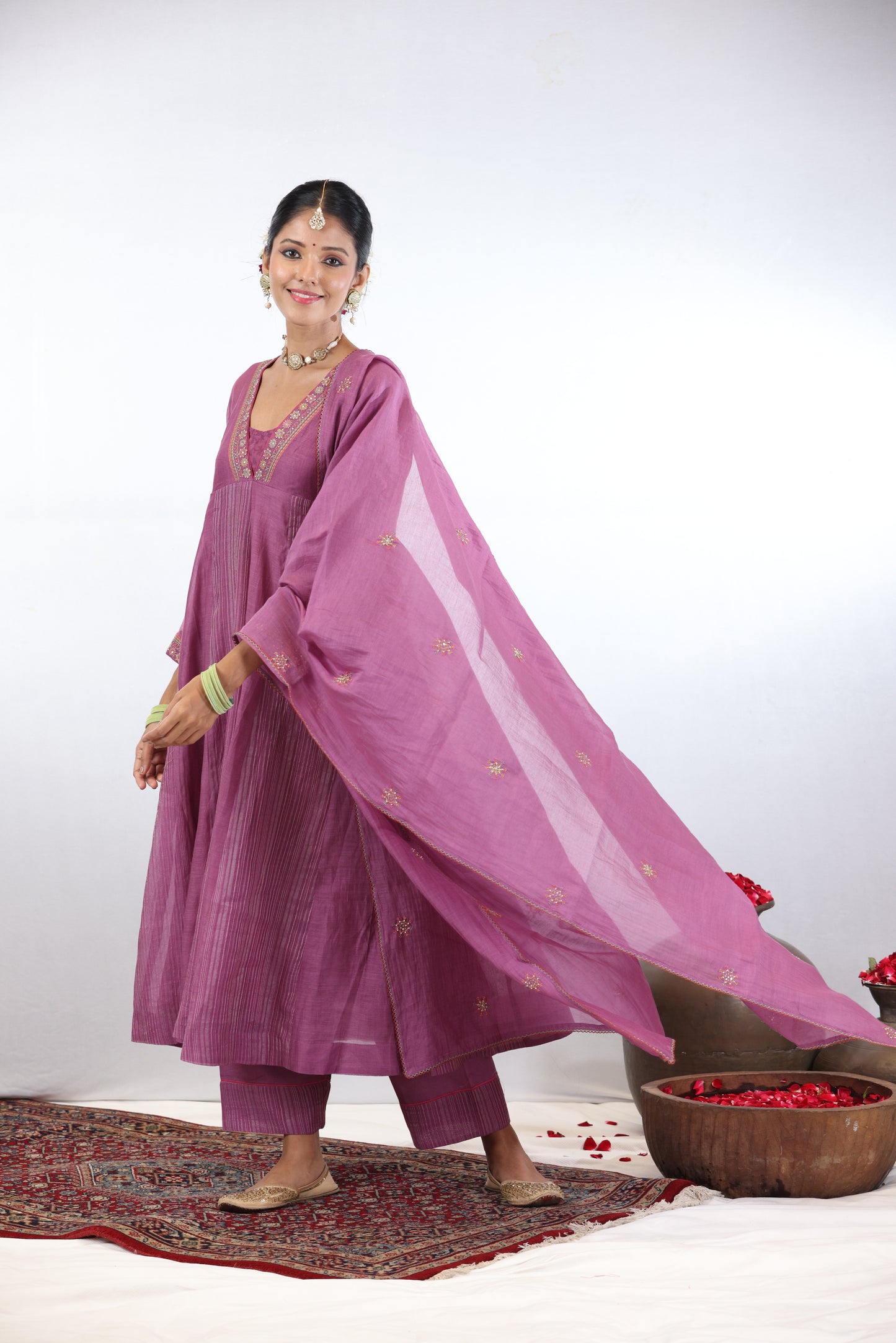 Falak Panelled Kurta Set - Purple