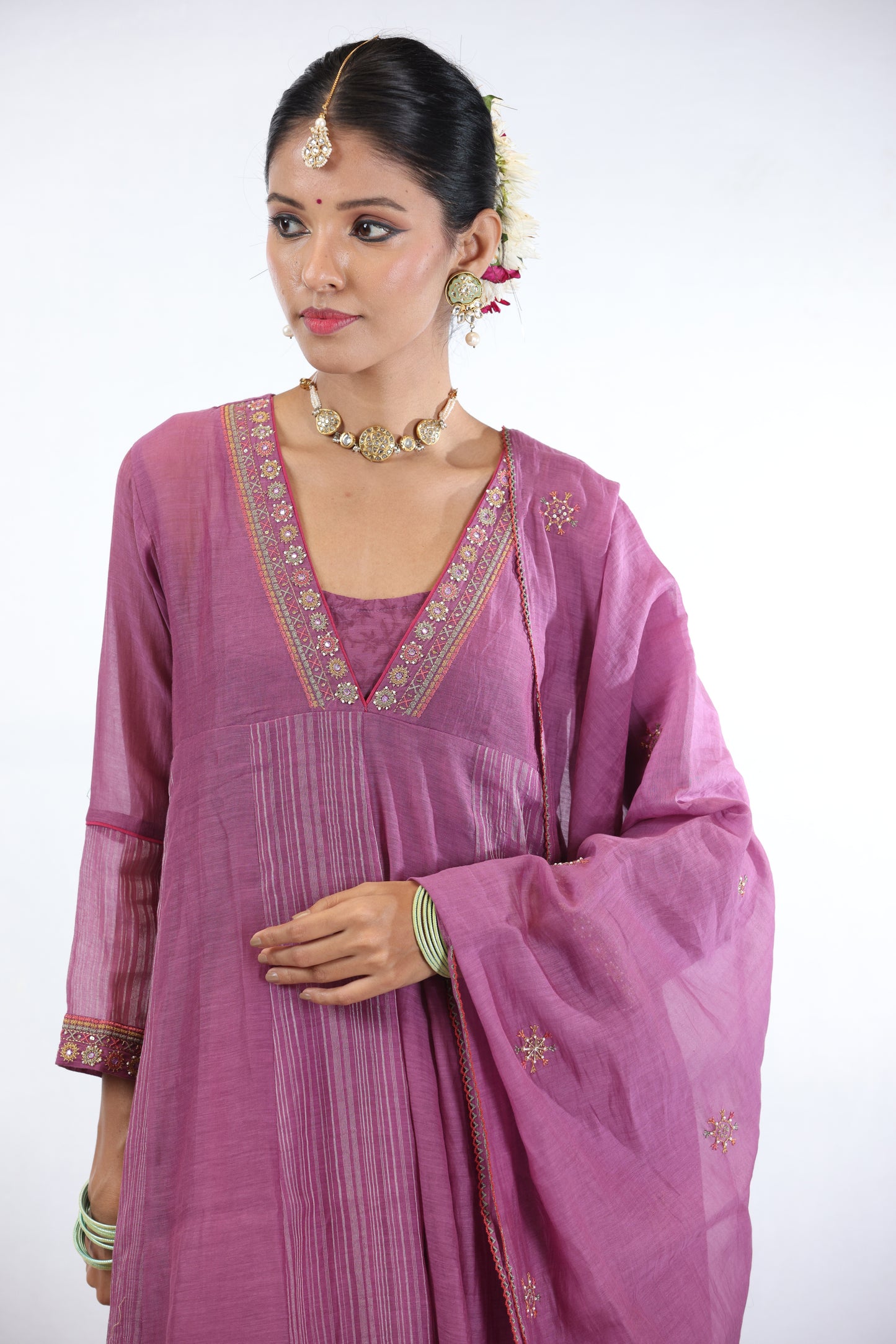 Falak Panelled Kurta Set - Purple