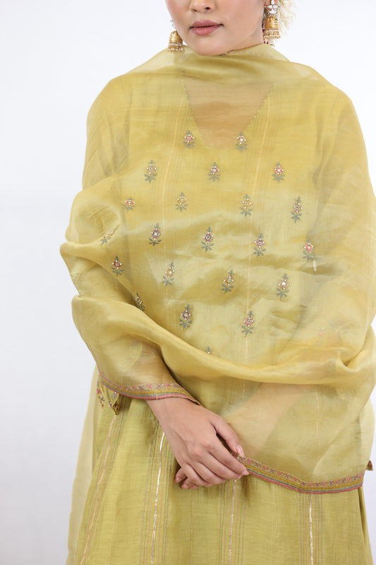 Shashi Pintuck Kurta Set - Lemon yellow